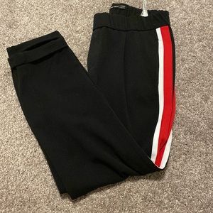 Zara black pants with red and white stripe